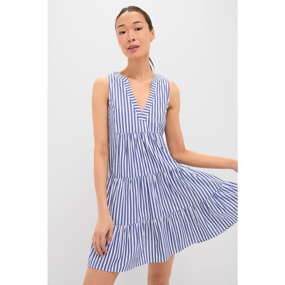 POMANDER PLACE Blue and White Stripe Sleeveless Cotton Poplin Kenzo Dress XL NWT
